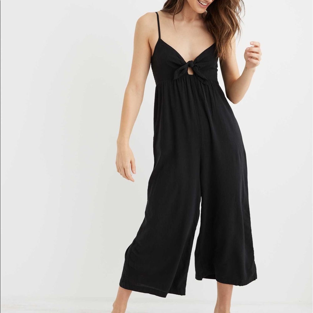 Aerie black tie front jumpsuit